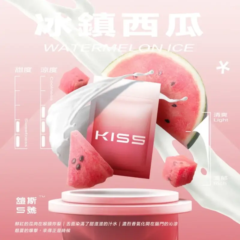 KISS-鎧斯5號一代煙彈-冰鎮西瓜webp - ILIA 拓撲蒸汽 | 台灣電子煙主機煙彈一次性選物商城